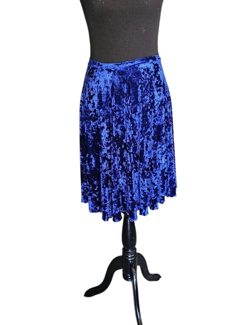 Blue Crushed Velvet Skater Skirt Stretchy Goth Indie Sleaze Rave Midi Skirt